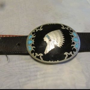 JOHNSON & HELD INDIAN HEAD BUCKLE & LEATHER BELT FINAL CUT***